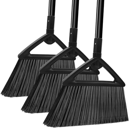 Heavy Duty Broom Outdoor and Indoor, 2 Pack Commercial Angle Brooms with Longer Handle, Perfect Black Broom for Garage, Kitchen, Courtyard, Restaurant