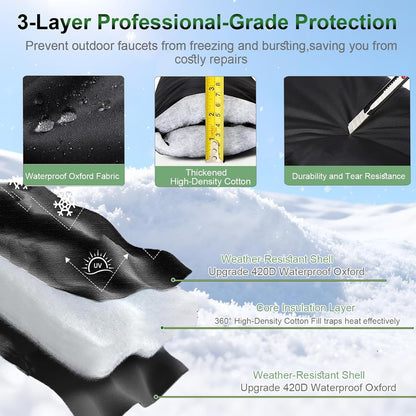 Outdoor Faucet Covers for Winter - Thicker Freeze Protection Spigot Cover | Upgrade 420D Waterproof Oxford, Reflective Stripes & Drawstring (4Packs, 8.3" H x 6.7" W)