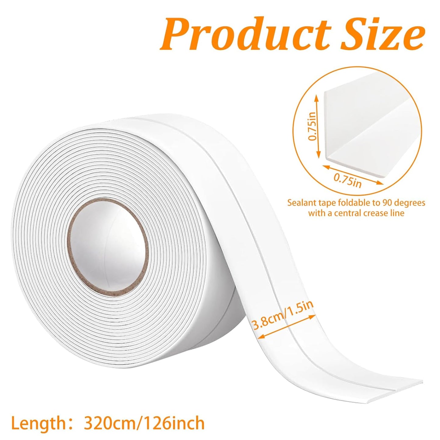 2 Rolls White Caulk Tape Waterproof Self Adhesive, Premium tub caulking strip with Sealing Tool, Easy to Install Peel and Stick Caulking Tape for Bathtub, Toilet, Kitchen, Stoves, Sink (1.5" x 10.5Ft)