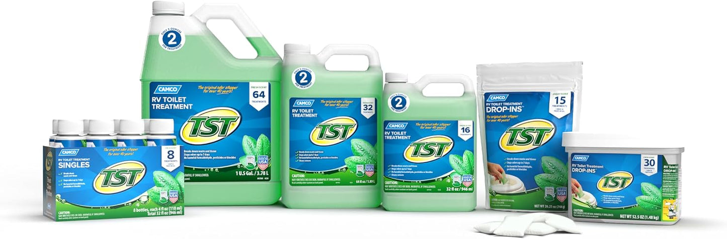 Camco TST MAX RV Toilet Treatment Drop-INs - Control Unwanted Odors and Break Down Waste and Tissue - Septic Tank Safe - Lavender Scent - 30-pack (41553)