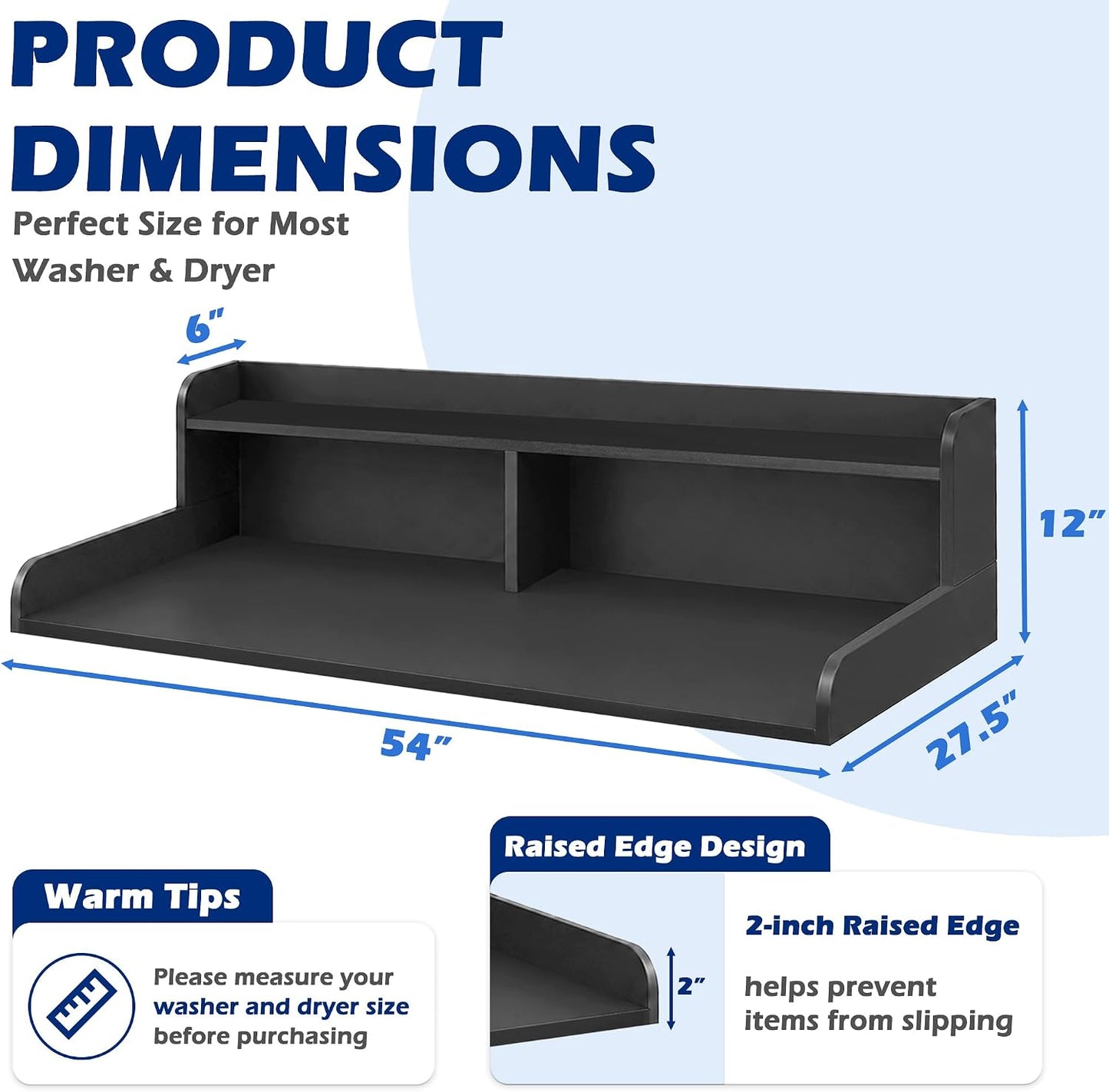 Royxen Laundry Countertop with Storage Universal Fit, Washer and Dryer Countertop with Shelf, Laundry Room Storage, 2-Tier Shelf (Walnut)