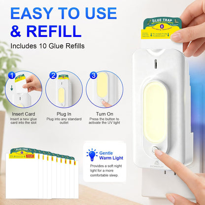 Homesuit Plug-in Fly Trap Indoor, 5W UV & Small Night Light Insect Trap with 10 Sticky Glue Cards, Flying Insect Catcher for Gnats, Moths in Home, Kitchen, Bedroom