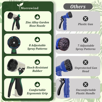 Garden Hose Nozzle, Heavy Duty Metal Water Nozzle with 8 Adjustable Spray Patterns, High Pressure Ergonomic Flow Control for Watering Plants, Lawns, Washing Cars, Pets, Black with Green