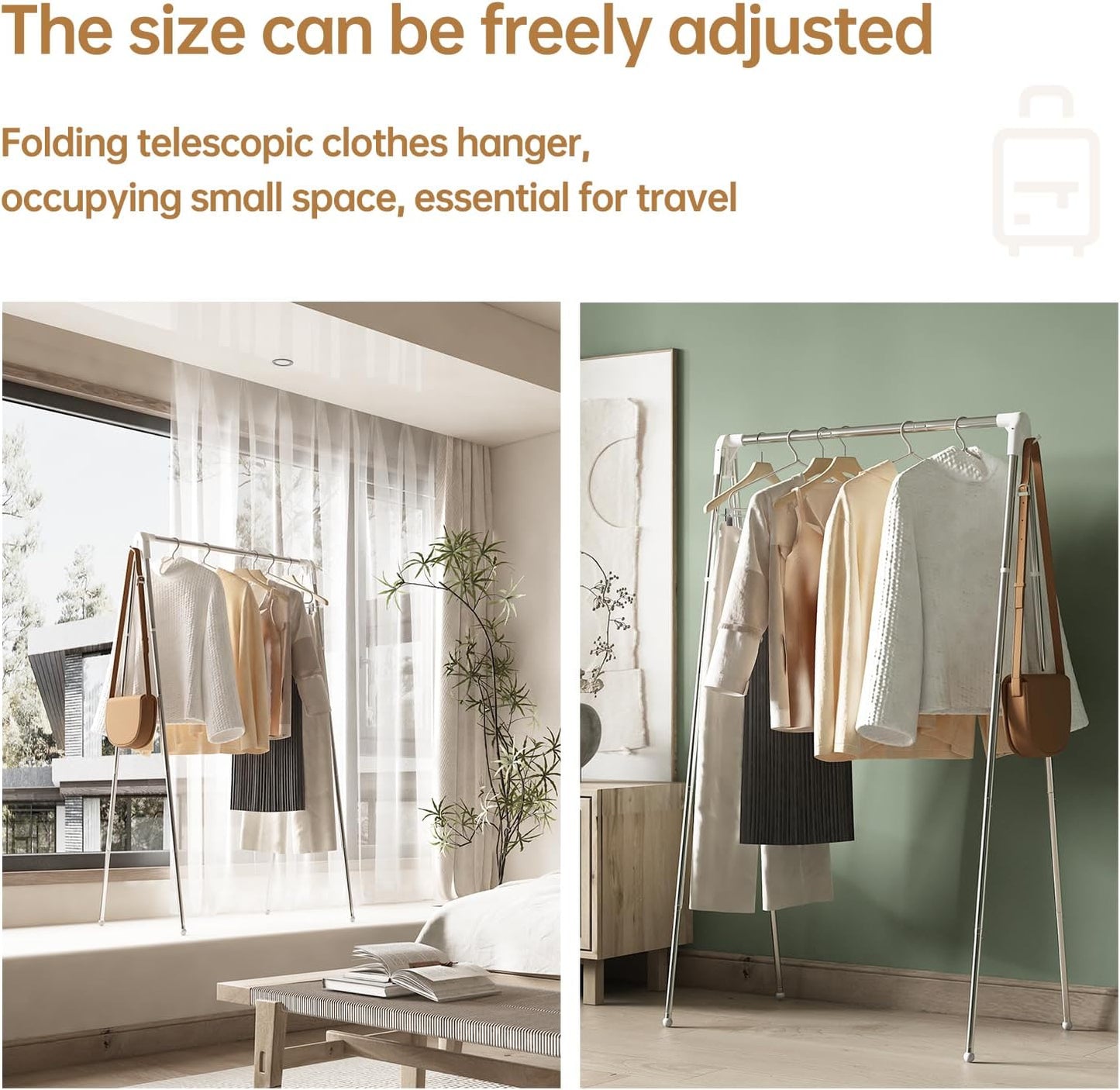 Clothes Drying Rack Foldable, Stainless Steel Portable Clothes Rack Collapsible, Folding Clothes Rack for Indoor & Outdoor, Portable Clothes Airer for Travel (with Hooks)