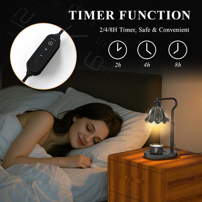 Candle Warmer Lamp with Adjustable Height - Flameless 4-Level Dimmable Wax Warmer, Timer Function & Stylish Design in Multiple Colors (Green)