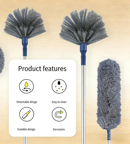 Washable Cobweb Duster Kit with Telescoping Aluminum Pole | Includes 2 Duster Heads & Corner Brush for High Ceilings, Fans, and Hard-to-Reach Areas