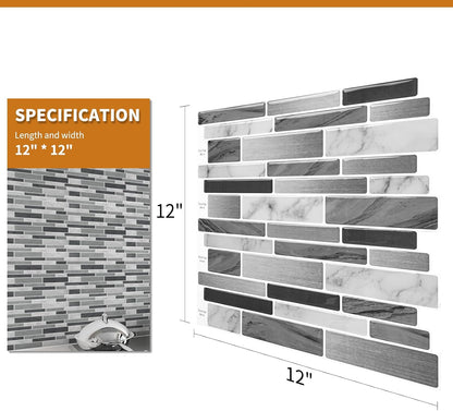 WOWSTAR 10-Sheet Peel and Stick Backsplash Tile for Kitchen, Back Splash Stick On Tiles for Kitchen Wall (Grey and Blue)