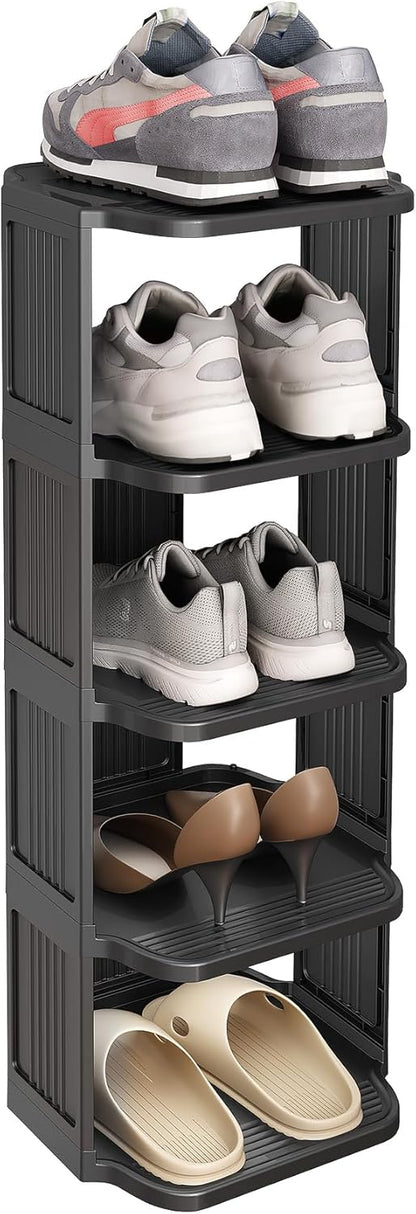 Kitstorack 8-Tier Vertical Plastic Shoe Rack, Freestanding Stackable Storage Organizer for Small Closets and Tight Spaces
