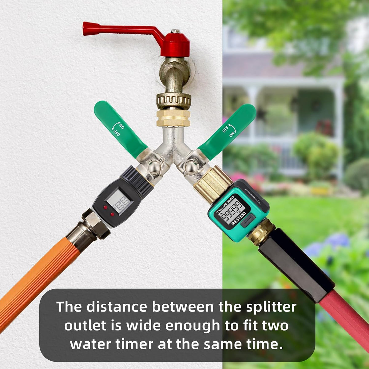 Hose Splitter 2 Way, High Flow Garden Hose Splitter, 3/4” Ght Inlet Brass Heavy Duty Hose Converter, Full Flow water 2 Way Faucet hose splitter, Long Handle Hose Valve Large Outlet.