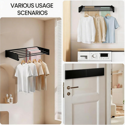 Wall Mounted Laundry Drying Rack, Carbon Steel Foldable & Retractable Clothes Drying Rack, Space Saving Adjustable Towel Holder for Bathroom, Laundry, Small Spaces (1, White, 31.5")