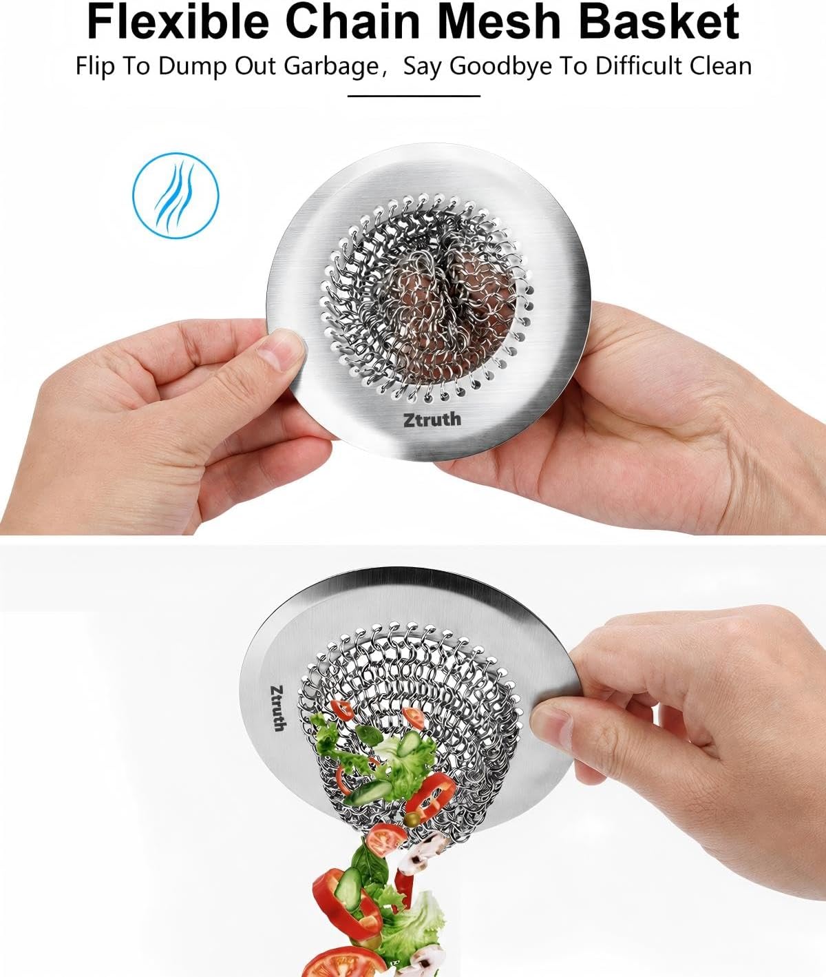 Ztruth Kitchen Sink Drain Strainer Patented Reversible Sink Strainer, Anti-Clogging Sink Strainer Basket, 304 Stainless Steel, Handmade Kitchen Gadgets, Dishwasher Safe