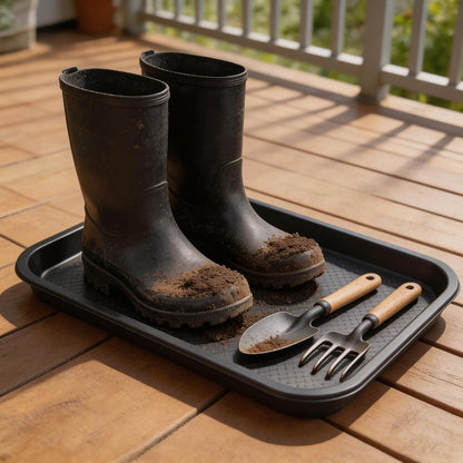 Boot Tray Shoe Mat for Entryway - Waterproof Drip Tray, Rectangular Plastic Plant Saucer for Indoor Outdoor Cowboy Wet Boots Storage Organizer