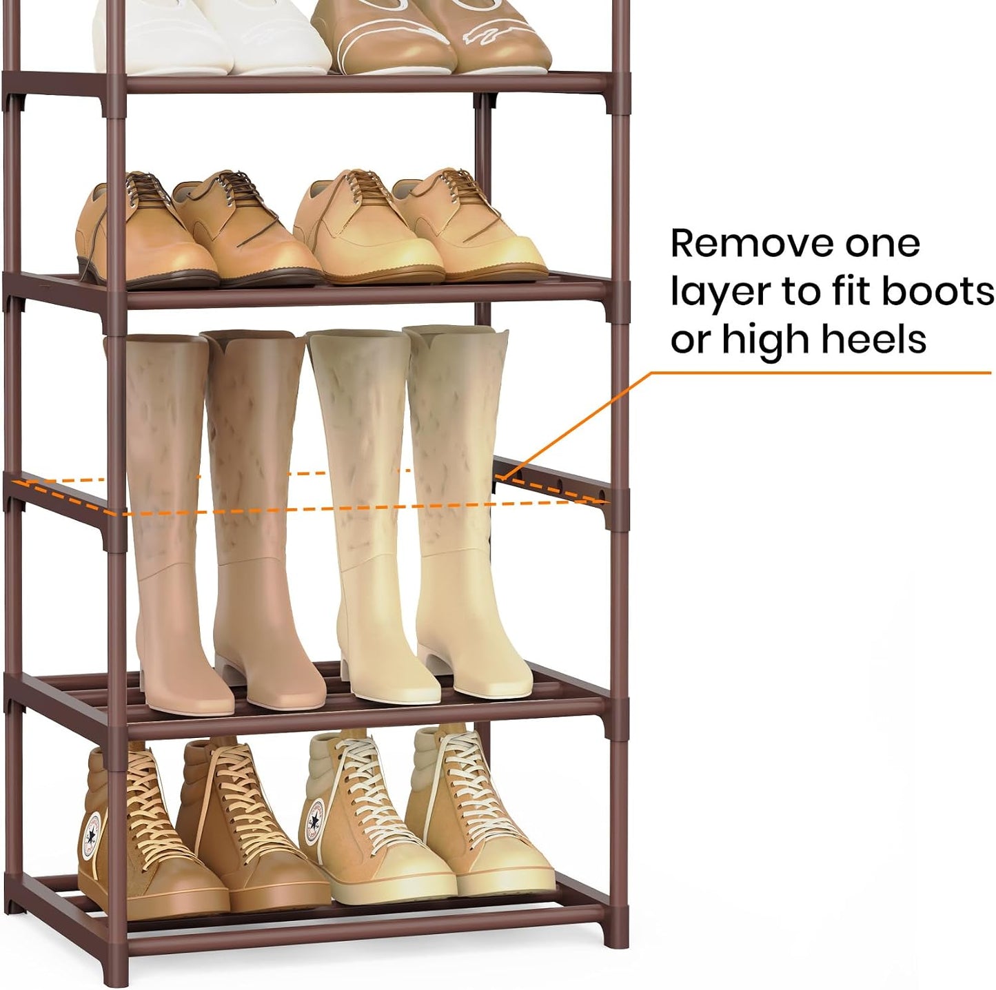 Narrow Shoe Rack 10 Tiers Tall Shoe Rack for Entryway Closet 20 24 Pairs Shoe & Boots Organizer Storage Shelf Durable Black Metal Stackable Shoe Cabinet with Hooks, 17.1D x 11.8W x 78.7H in