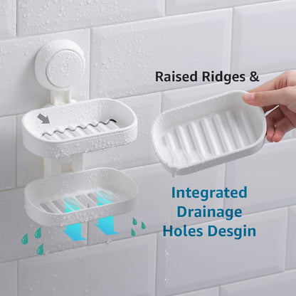 HOME&I Suction Cup Soap Dish Holder for Shower, Dual-Layer Self-Draining Bar Soap Holder, No-Drill Removable Wall Mount Soap Tray for Tile, Glass, Bathroom & Kitchen Sink