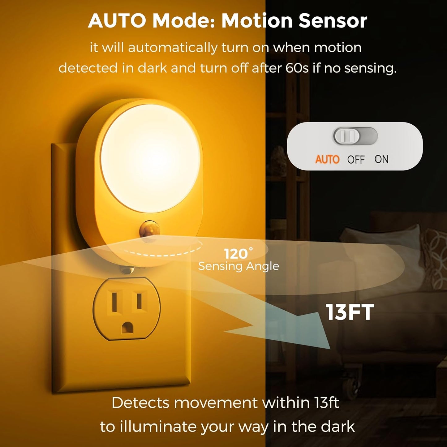 L LOHAS LED Motion Sensor Night Light,[2-PACK] Night Lights Plug into Wall,Motion Sensor and Dusk to Dawn Sensor,3000K Soft White,30/60/100lm Brightness Dimmable,Nightlight for Bathroom Hallway