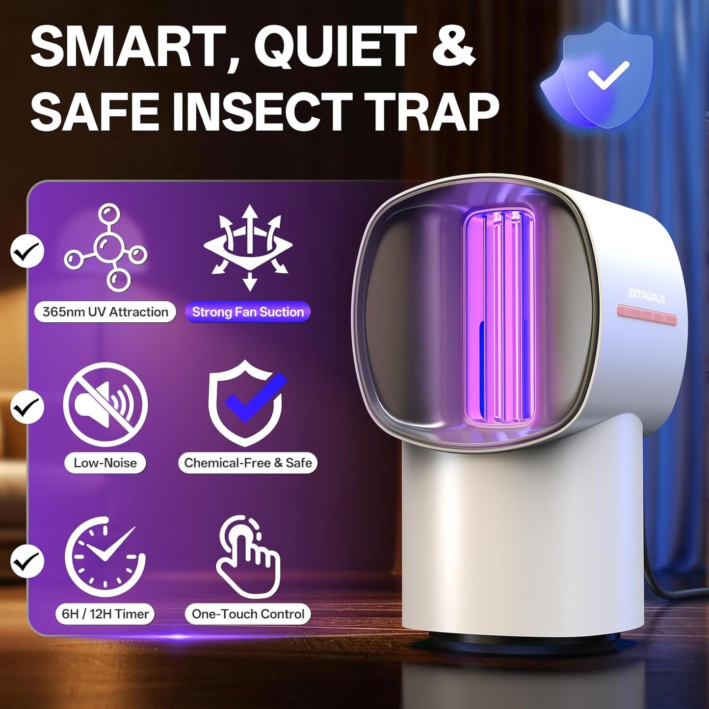 Fruit Fly Traps for Indoors, Gnat and Insects Catcher for House with UV Light, Heat Lure, Fan Suction, Ideal for Kitchen, Patio, Plant Pots, Bedroom, 5 Sticky Pads Included, USB-C Powered