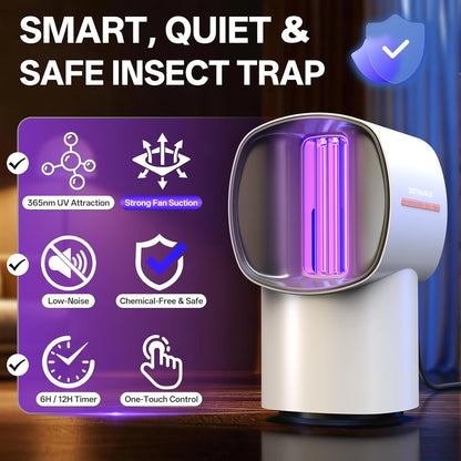 Fruit Fly Traps for Indoors, Gnat and Insects Catcher for House with UV Light, Heat Lure, Fan Suction, Ideal for Kitchen, Patio, Plant Pots, Bedroom, 5 Sticky Pads Included, USB-C Powered