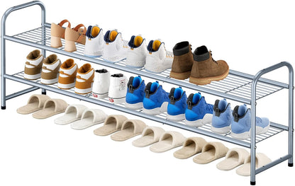 KEETDY 3-Tier Long Shoe Rack for Closet Metal Shoe Organizer for Entryway, Wide Stackable Shoe Storage Shelf with Sturdy Wire Grid for Closet Floor, Bedroom, Black