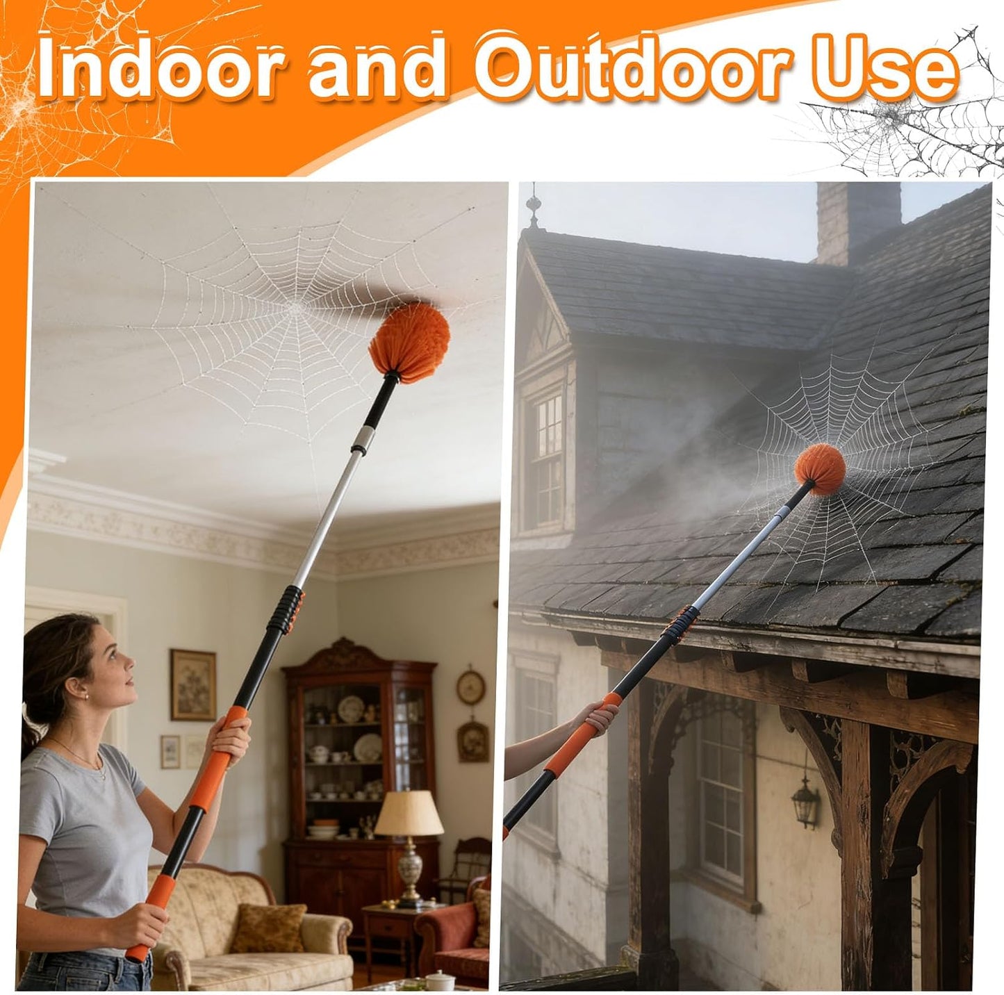 30FT High Reach Duster Kits with Dual Action Flip-Lock & Screw Fixing Design, 5-24FT Extension Pole, Cobweb Duster, Washable Ceiling Fan Cleaner & Window Squeegee for Glass & High Roof