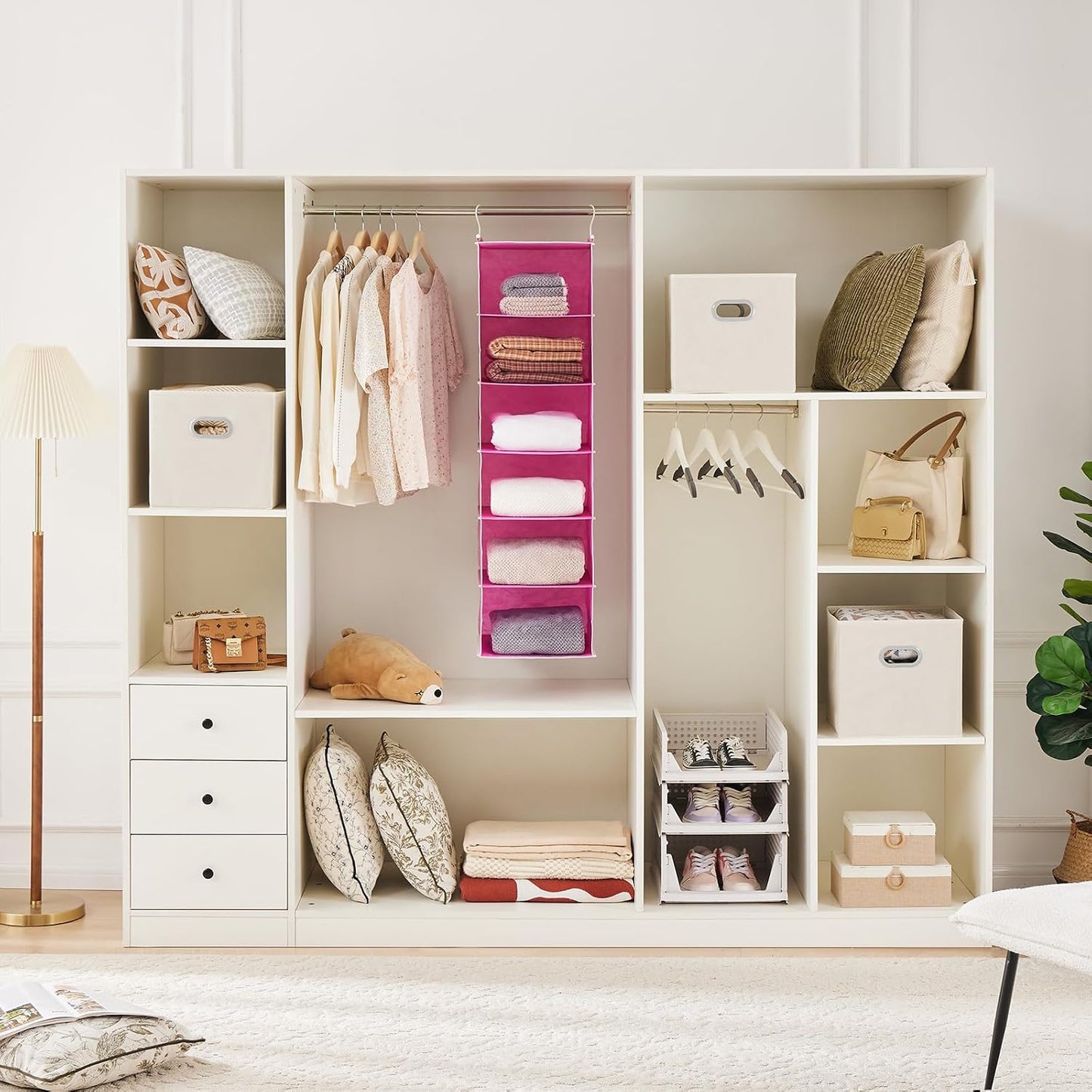 MAX Houser 6 Tier Shelf Hanging Closet Organizer, Closet Hanging Shelf with 2 Sturdy Hooks for Storage, Foldable (Grey)