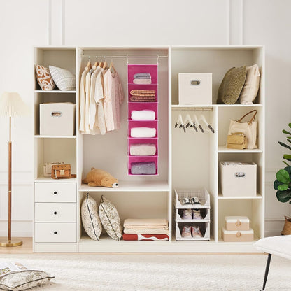 MAX Houser 6 Tier Shelf Hanging Closet Organizer, Closet Hanging Shelf with 2 Sturdy Hooks for Storage, Foldable (Grey)