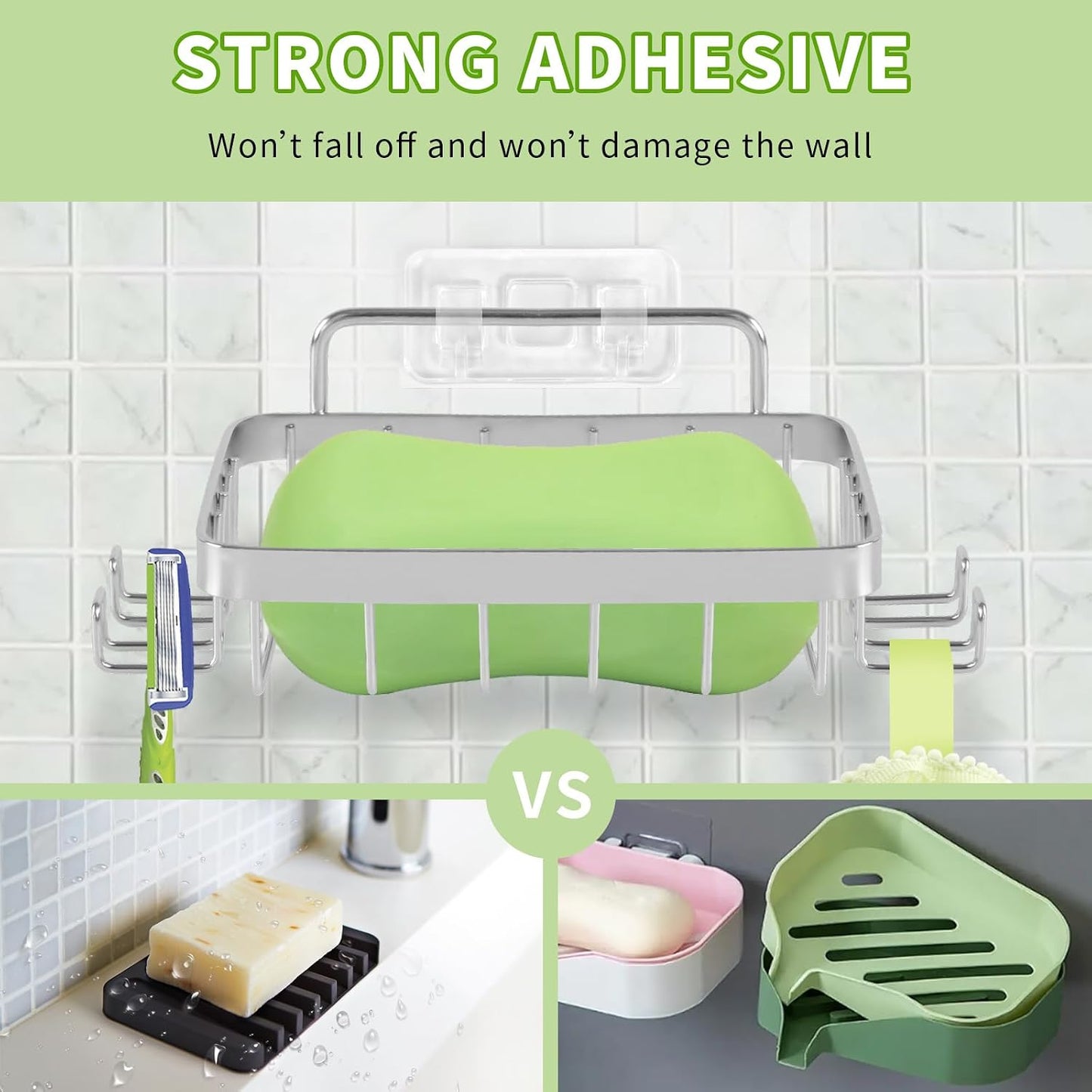 Carrie Joe Soap Holder Self Draining Soap Dish Razor Holder for Shower Wall Not Punched Easy Clean Bar Soap Holder Fit for Bathroom, Kitchen Sink