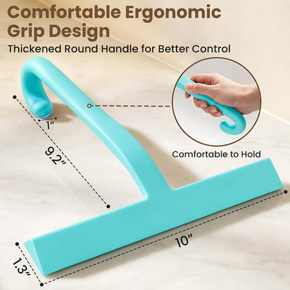 Shower Squeegee for Glass Doors - 10 Inch Bathroom Squeegee with Ergonomic Round Grip, Built-in Hook, Streak-Free No-Squeak Silicone Blade for Shower Glass, Tile Walls, Mirrors & Windows, Black