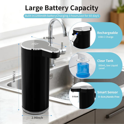 Automatic Foaming Soap Dispenser,Touchless Foam Soap Dispenser,12oz Rechargeabled Wall Mounted Smart for Bathroom and Kitchen Dish Soap,Easy for Toddlers（Brushed Silver）