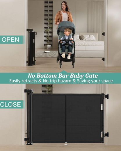 Miumoon 71 inch Retractable Baby Gates 42 inch Tall, Retractable Gate with Reinforced Strip Design to Prevent Crawling Through, 6 FT Retractable Dog Gate for Stairs, Doorways, Hallways, Indoor/Outdoor