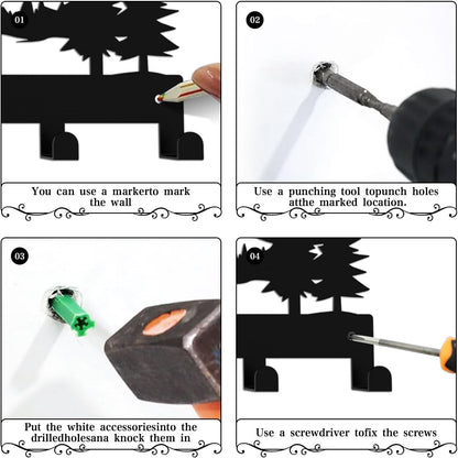 Key Holder Wall Mounted Key Hooks, Black Metal Key Rack Hooks, The Great Grove, Mountain Theme Wall Decoration Hooks, with 7 Hooks, Applicable to Front Doors, Lobby,Corridor, Offices (12 ")