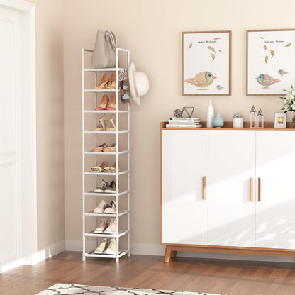 LANTEFUL Tall Narrow Shoe Rack for Entryway, 10-Tier Sturdy Metal Shoe Shelf Storage 10-15 Pairs of Shoes and Boots, Space Saving Corner Shoe Rack Organizer for Closet,Doorway,Garage,Living Room
