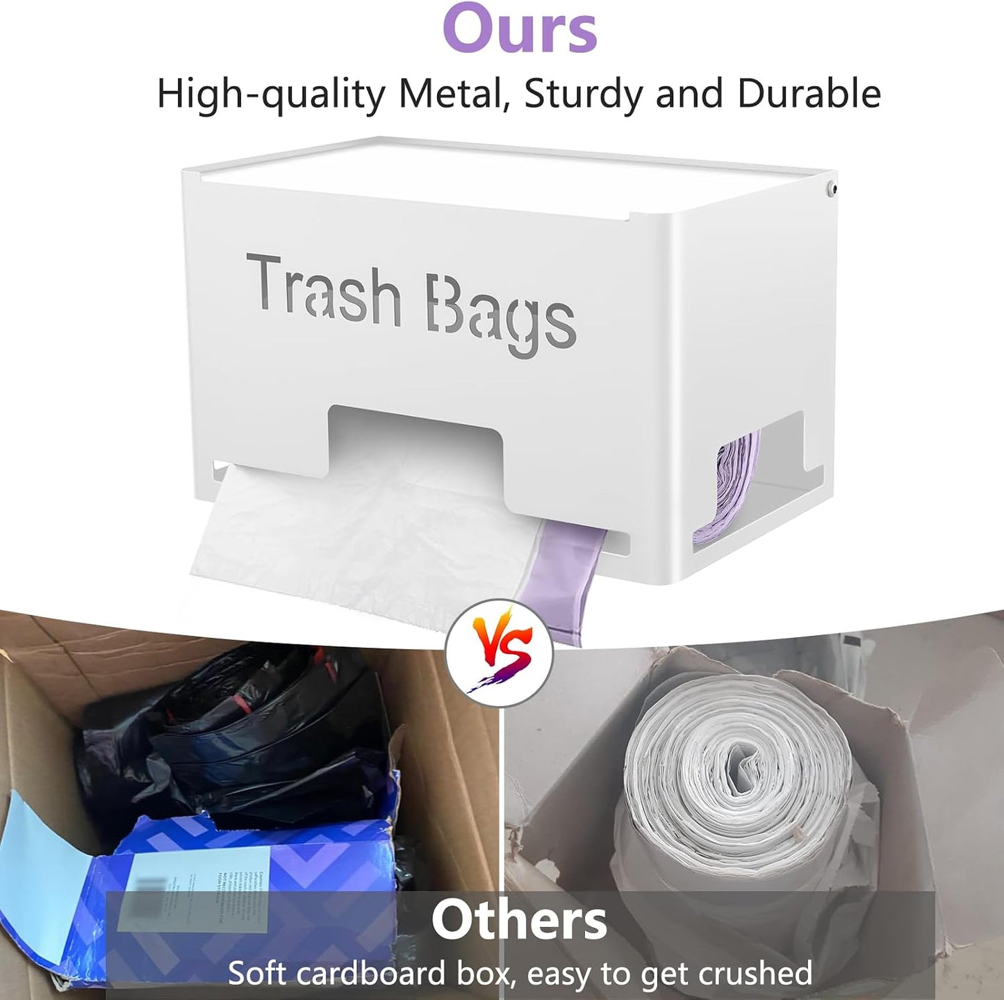 STWWO Large Trash Bag Holder Dispenser, Metal Garbage Bag Dispenser Roll Holder, Kitchen Trash Storage Organizer for Under Sink, Wall Mounted or Freestanding, Black