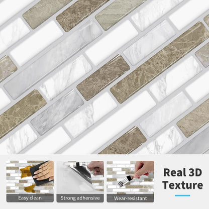 URCOLOR 10-Sheet Peel and Stick Backsplash Tile for Kitchen - 12”×12” Stick on Wall Tile for Bathroom, Black White Grey