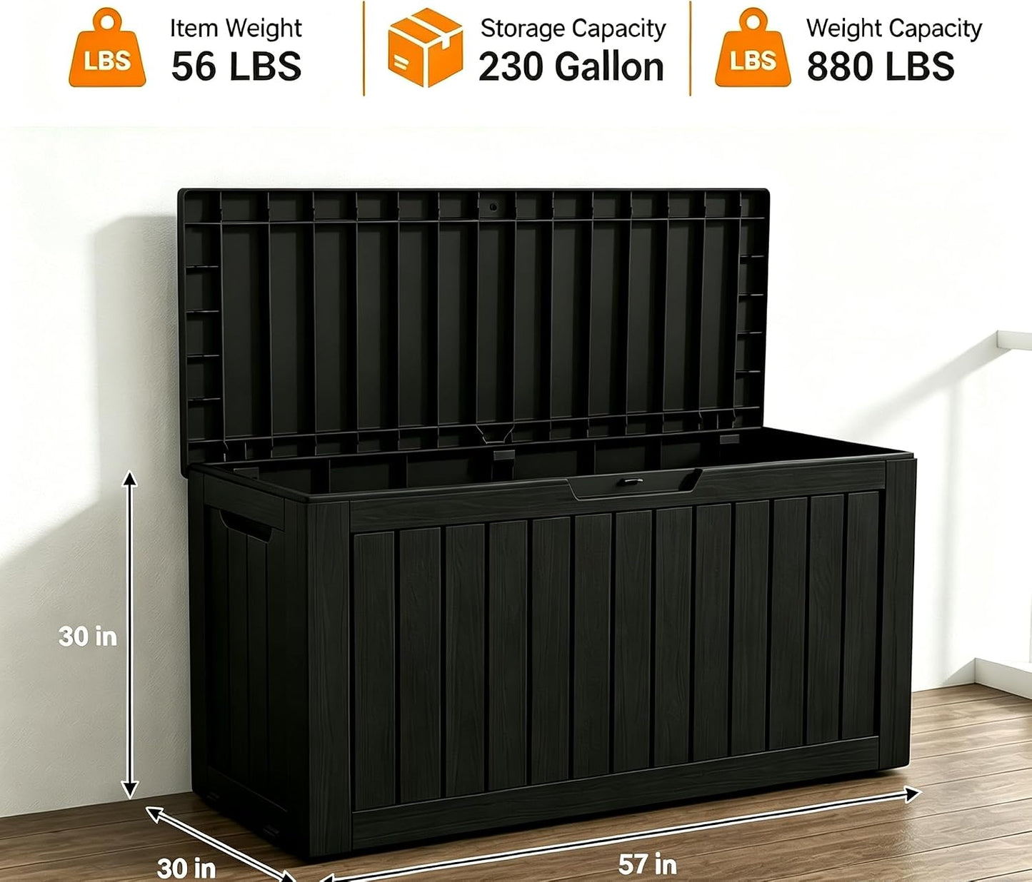 LAUSAINT HOME 320 Gallon Resin Deck Box, Package Delivery Box with Lockable Lid, Waterproof Outdoor Storage Box For Garden Tools, Patio Cushions(320 Gallon,Black)