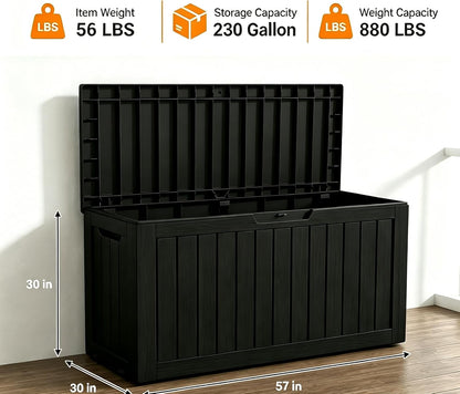 LAUSAINT HOME 320 Gallon Resin Deck Box, Package Delivery Box with Lockable Lid, Waterproof Outdoor Storage Box For Garden Tools, Patio Cushions(320 Gallon,Black)
