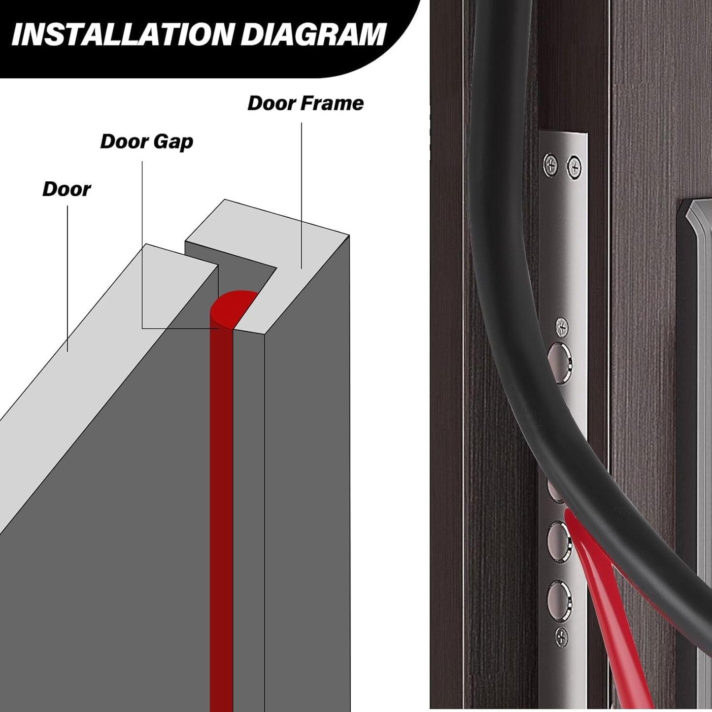 Silicone Weather Stripping Door Seal, 20FT Self Adhesive D Shaped Door Seal Strip for Door Frame, Door Insulation Strip Window Seal, W:1 in; H:1 in; 20Feet