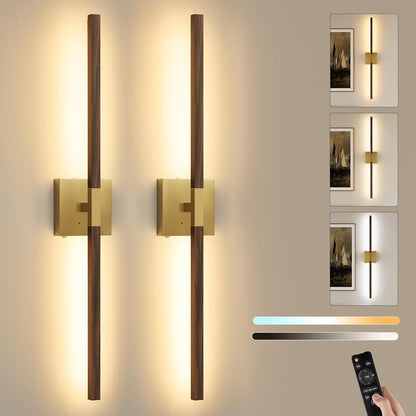8000mAh Battery Operated Wall Sconce with Remote Control, 3000K-6000K Dimmable Black Wireless Rechargeable Wall Sconces Set of Two with Timer Function for Living Room, Bedroom, Stairwell, TV 24 Inch