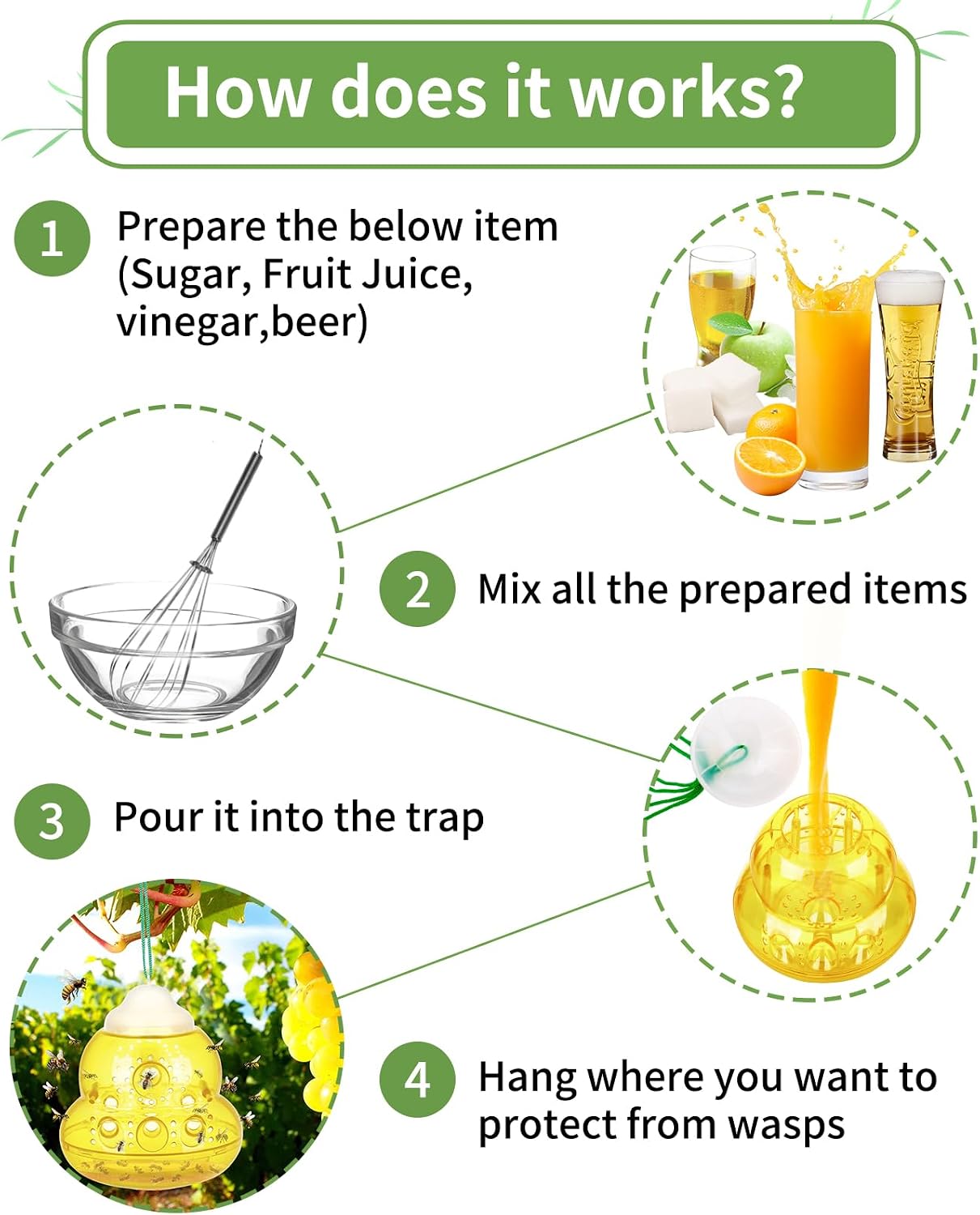 Wasp Trap Outdoor Hanging, Bee Traps Catcher, Effective Outdoor Wasp Killer Insect Catcher, New Upgrade Non-Toxic Reusable Hornet Yellow Jacket Trap for Outdoor Use - Yellow, 2 Pack