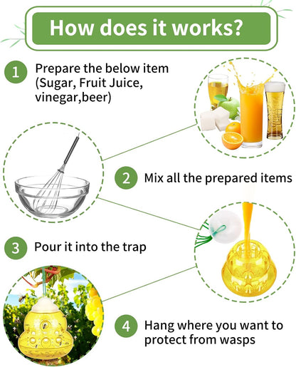 Wasp Trap Outdoor Hanging, Bee Traps Catcher, Effective Outdoor Wasp Killer Insect Catcher, New Upgrade Non-Toxic Reusable Hornet Yellow Jacket Trap for Outdoor Use - Yellow, 2 Pack