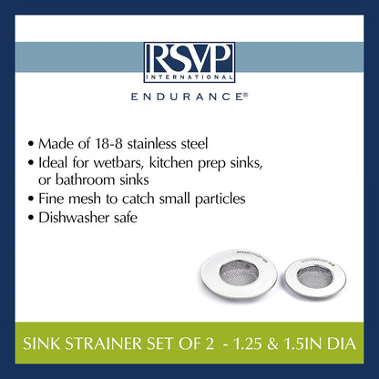 RSVP International Endurance® Stainless Steel Large Sink Strainer, 4.5" | Traps Food Scraps | Polished Finish with Precision Pierced Holes | Dishwasher Safe