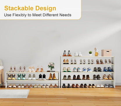Cidaziya 2 Tier Small White Shoe Rack for Closet, Stackable Shoe Shelf Organizer for 9-12 Pairs of Shoes, Portable Wood and Cloth Structure, Small Shoe Storage Organizer, Size 28.5"* 11" * 13"