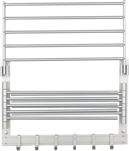 BGT Wash Clothes Drying Rack Wall Mount Laundry Room Organizer with Hooks & Swing Arms, 17" Metal Laundry Rack Silver