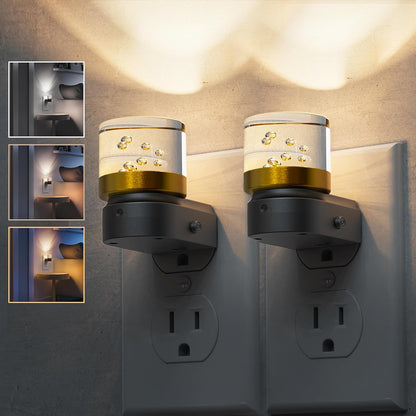 L LOHAS LED Night Light, Bubble Night Lights Plug into Wall,2 Pack 3000K/4000k/5000K Adjustable Color Temperature Night Light,Dimmable Nightlights with Dusk to Dawn Sensor for Rooms Bathroom Hallway