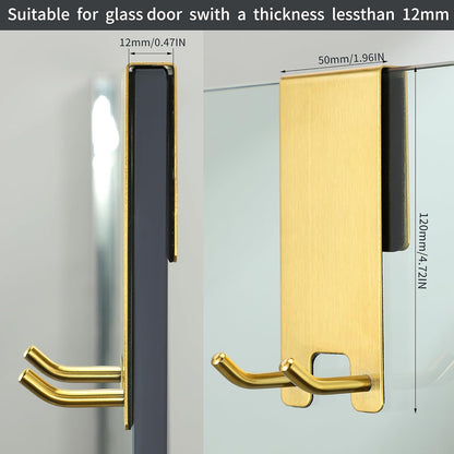 Taozun Shower Door Hooks, Gold Towel Hooks for Bathroom Frameless Glass Door, Shower Squeegee Hooks, 2-Pack, Stainless Steel