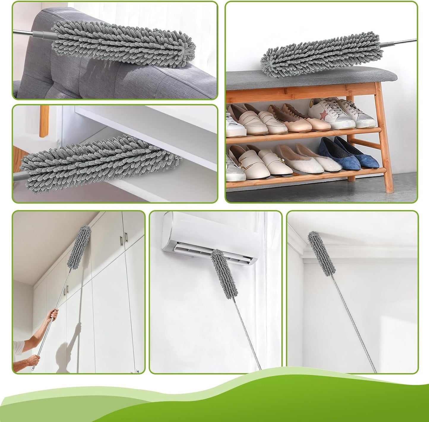 100-inch Duster with Extension Pole, 9-in-1 Cobweb Duster Kit Includes Spider Web Brush & Flat Gap Cleaner for High Ceiling, Fan, Under Appliances, Car, Home Deep Cleaning