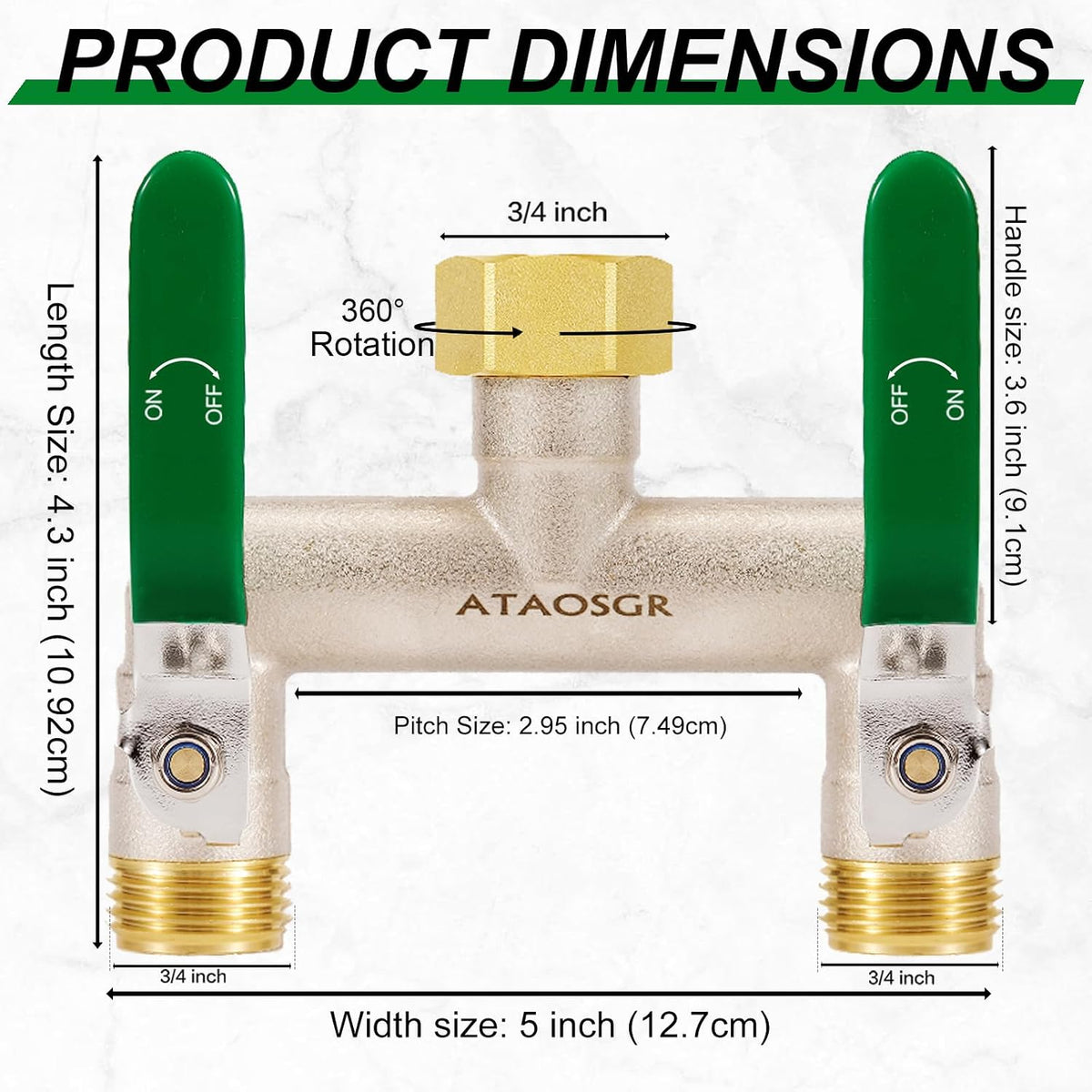 Garden Hose Splitter, 2 Way Heavy Duty Outdoor Faucet Splitter, Extra Long Handles High Flow Hose Adapter,with Shutoff Valves,3/4" GHT Thread