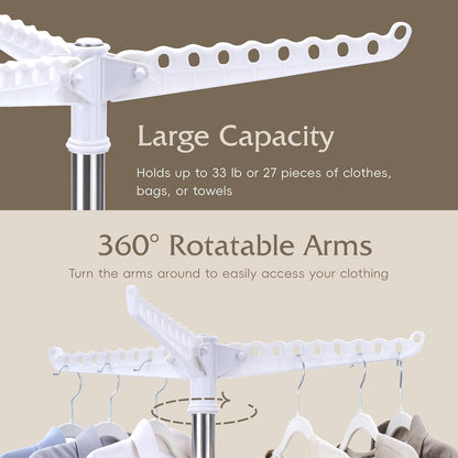 Beaudaily Clothes Drying Rack, Foldable 79.5-Inch Laundry Drying Rack,3 Tie, with Rotatable Arms, Stainless Steel, Holds 27 Clothes,8 Towels and 24 Clips for Hanging Socks, White and Silver