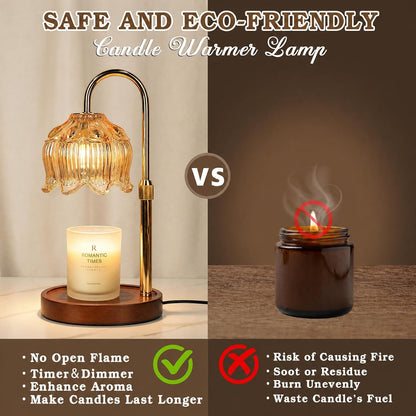 Funistree Flower Candle Warmer Lamp with Timer, Dimmable Candle Lamp Warmer, Christmas Birthday Gifts for Women Mom Her, Housewarming Home Decor, Lotus Wax Warmer for Yankee Candles - Lily Amber
