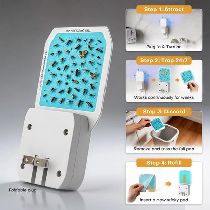 Fruit Fly Traps,Plug in Fly Trap with UV Light & Glue Cards,Fly Trap Indoors for Gnats, Mosquitoes,Moths & More,Insect Trapper for House Kitchen Garage, 1 Pack & 3 Refills