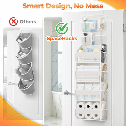 SpaceHacks 5-Tier Over the Door Organizer with Mesh Pockets, Baby Nursery Storage for Closet, Bathroom and Bedroom, Adjustable Hanging Closet Organizer for Cosmetics, Books and Essentials (Dark Grey)